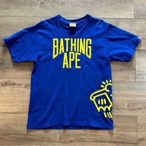 A Bathing Ape BAPE Blue and Yellow Printed T-shirt